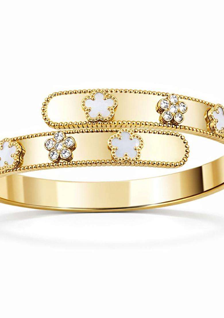American Diamond Temple Gold-Plated Bangle-Style Bracelet for Women | Stylish Party & Everyday Wear | Gift for Her - Indya