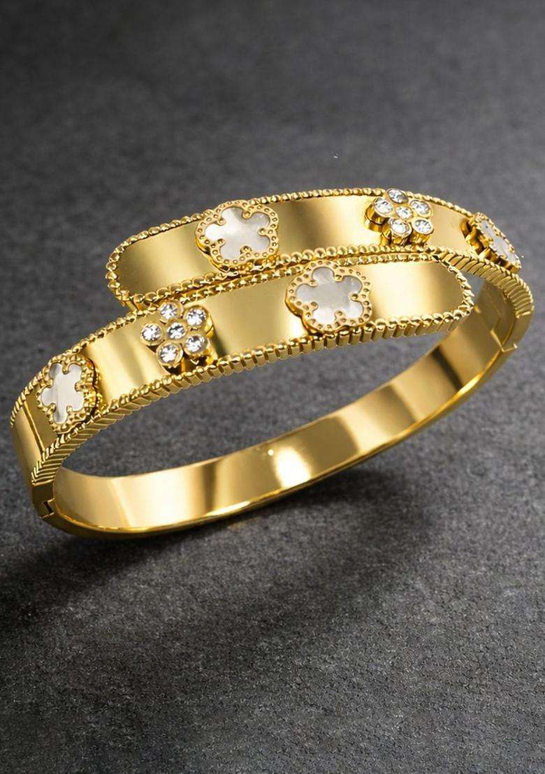 American Diamond Temple Gold-Plated Bangle-Style Bracelet for Women | Stylish Party & Everyday Wear | Gift for Her - Indya