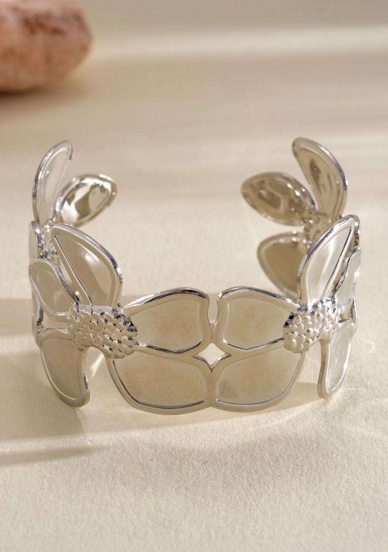 Temple Silver-Plated Cuff Bracelet for Women | Stylish Party & Everyday Wear | Gift for Her - Indya