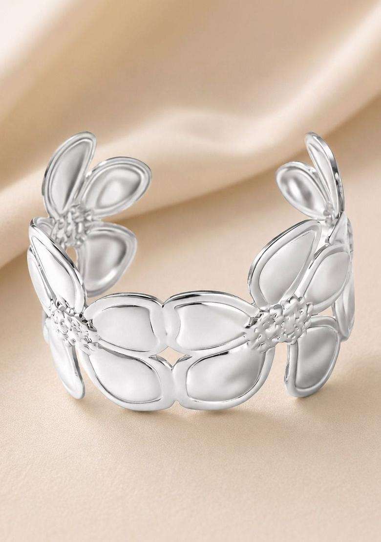 Temple Silver-Plated Cuff Bracelet for Women | Stylish Party & Everyday Wear | Gift for Her - Indya