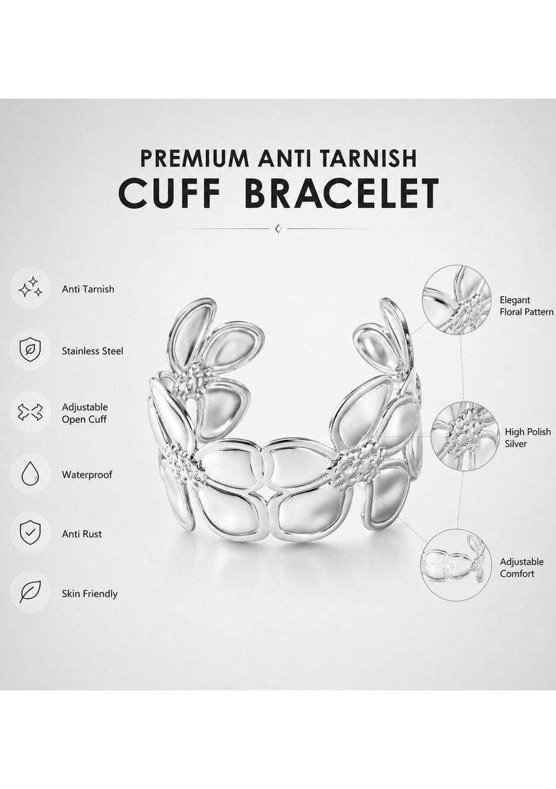 Temple Silver-Plated Cuff Bracelet for Women | Stylish Party & Everyday Wear | Gift for Her - Indya