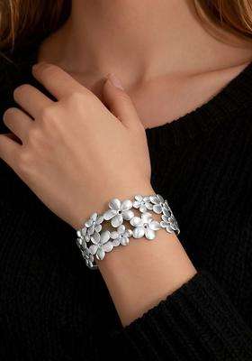 Temple Silver-Plated Cuff Bracelet for Women | Stylish Party & Everyday Wear | Gift for Her