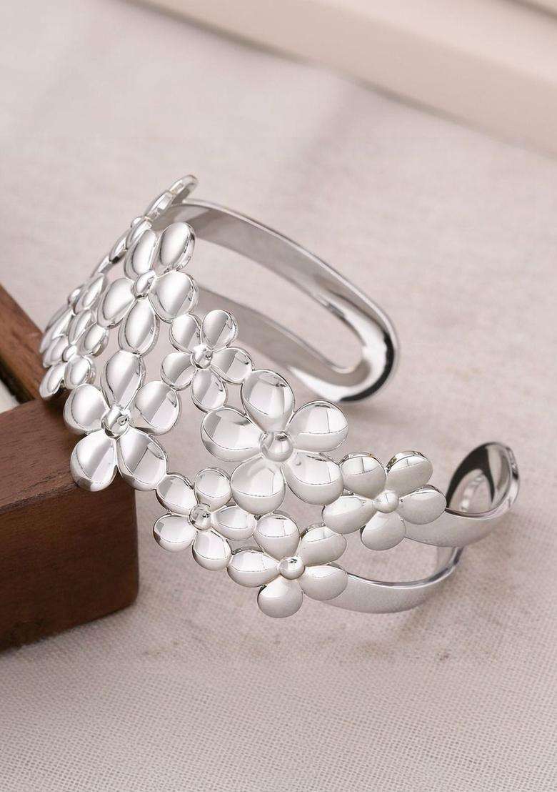 Temple Silver-Plated Cuff Bracelet for Women | Stylish Party & Everyday Wear | Gift for Her - Indya