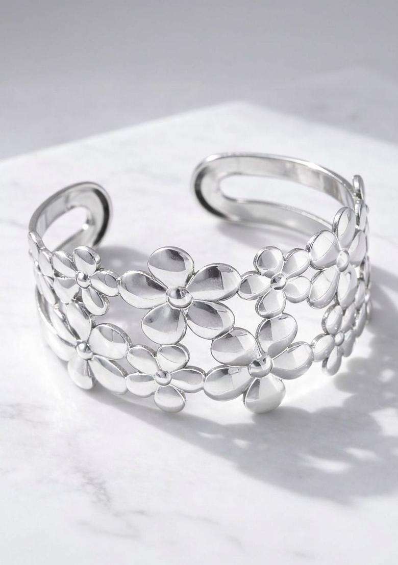 Temple Silver-Plated Cuff Bracelet for Women | Stylish Party & Everyday Wear | Gift for Her - Indya