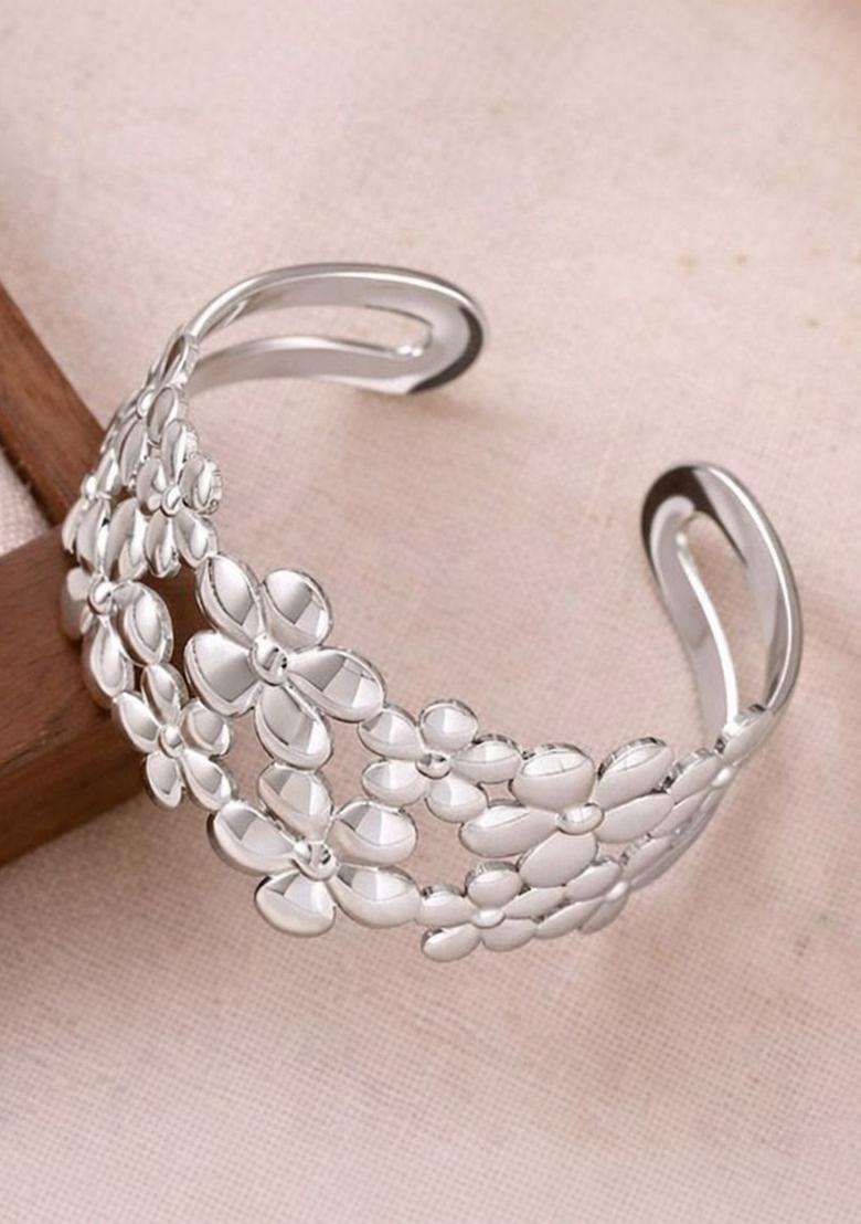 Temple Silver-Plated Cuff Bracelet for Women | Stylish Party & Everyday Wear | Gift for Her - Indya