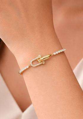 American Diamond Temple Gold-Plated Link Bracelet for Women | Stylish Party & Everyday Wear | Gift for Her