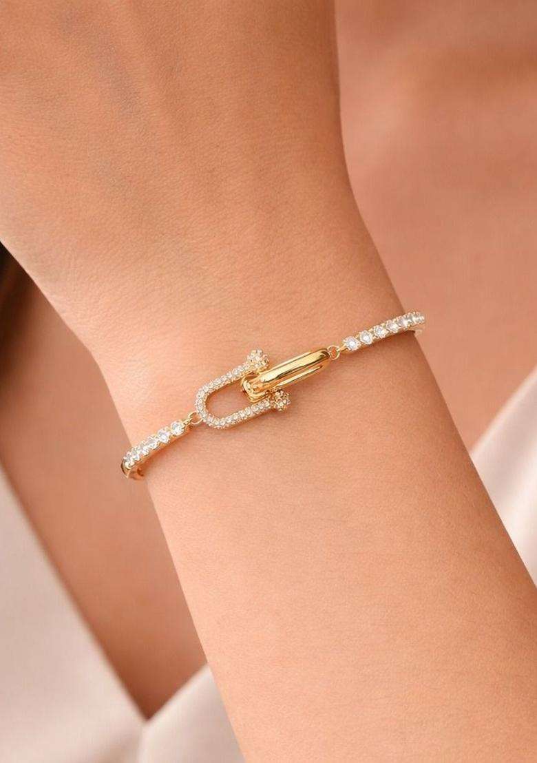 American Diamond Temple Gold-Plated Link Bracelet for Women | Stylish Party & Everyday Wear | Gift for Her - Indya