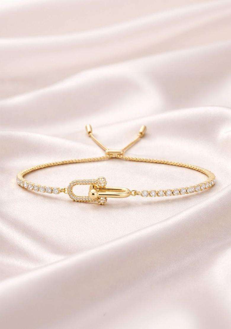 American Diamond Temple Gold-Plated Link Bracelet for Women | Stylish Party & Everyday Wear | Gift for Her - Indya