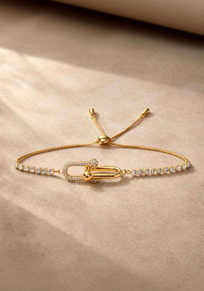 American Diamond Temple Gold-Plated Link Bracelet for Women | Stylish Party & Everyday Wear | Gift for Her - Indya