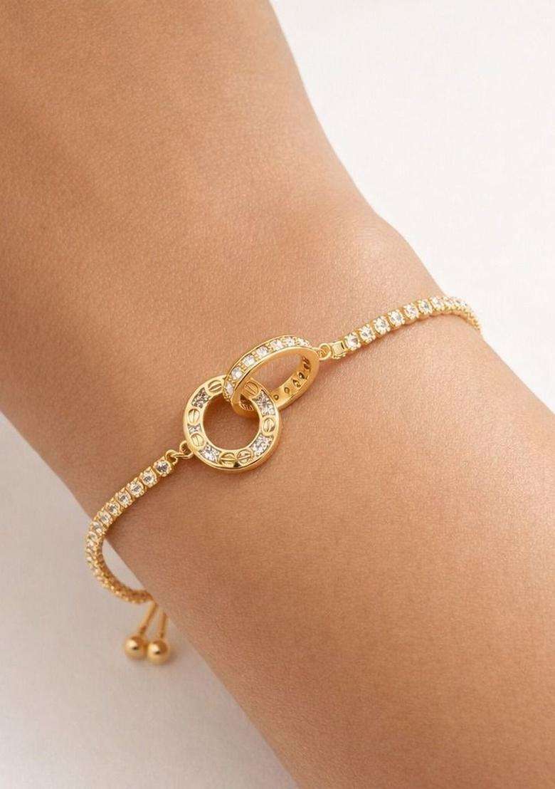American Diamond Temple Gold-Plated Link Bracelet for Women | Stylish Party & Everyday Wear | Gift for Her - Indya