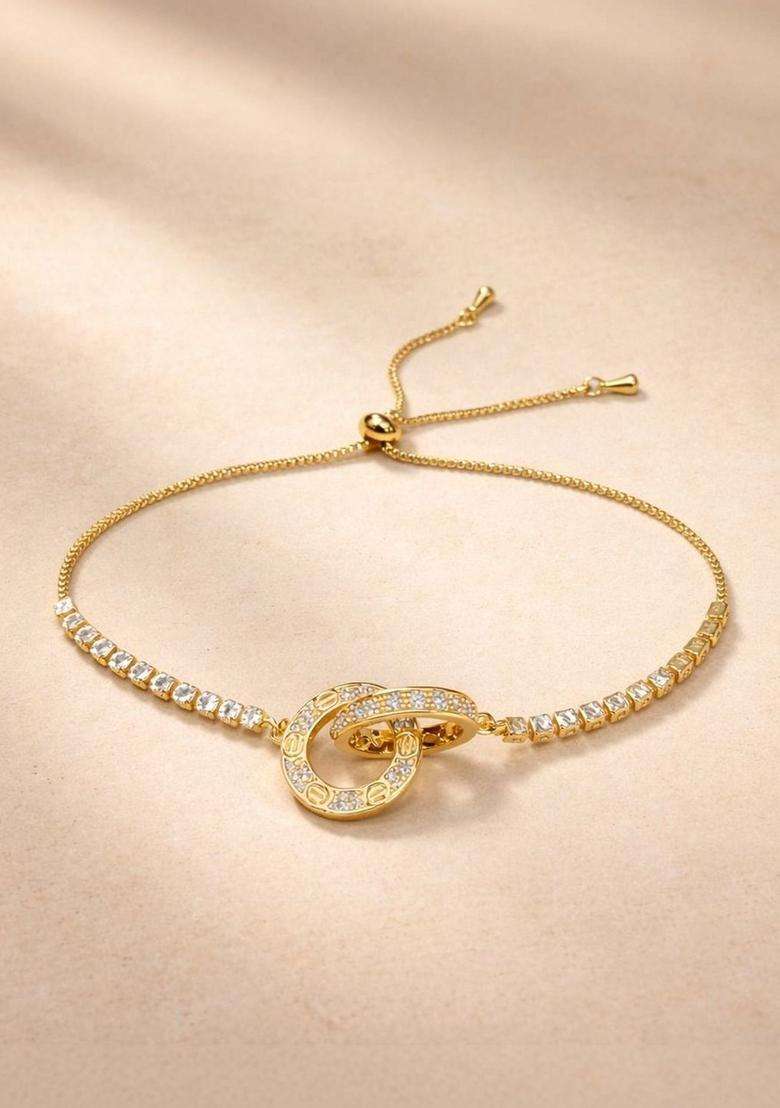 American Diamond Temple Gold-Plated Link Bracelet for Women | Stylish Party & Everyday Wear | Gift for Her - Indya