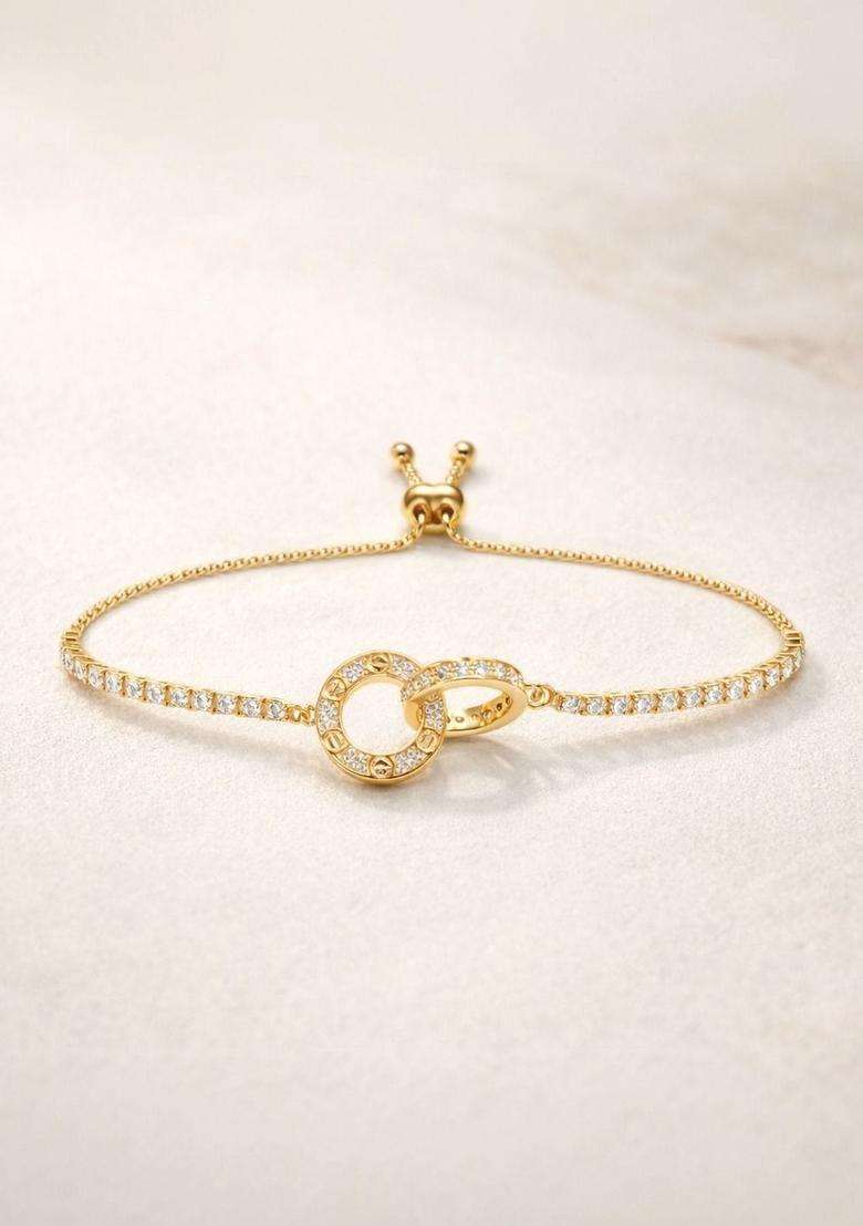 American Diamond Temple Gold-Plated Link Bracelet for Women | Stylish Party & Everyday Wear | Gift for Her - Indya