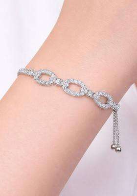 American Diamond Temple Silver-Plated Link Bracelet for Women | Stylish Party & Everyday Wear | Gift for Her