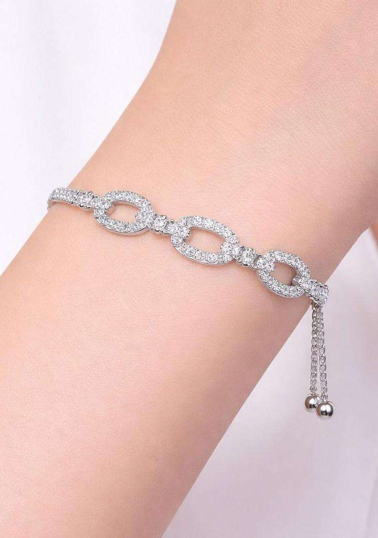 American Diamond Temple Silver-Plated Link Bracelet for Women | Stylish Party & Everyday Wear | Gift for Her - Indya