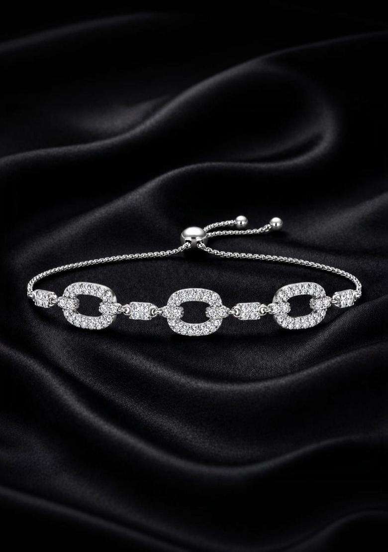 American Diamond Temple Silver-Plated Link Bracelet for Women | Stylish Party & Everyday Wear | Gift for Her - Indya