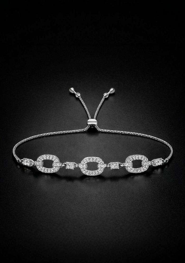 American Diamond Temple Silver-Plated Link Bracelet for Women | Stylish Party & Everyday Wear | Gift for Her - Indya