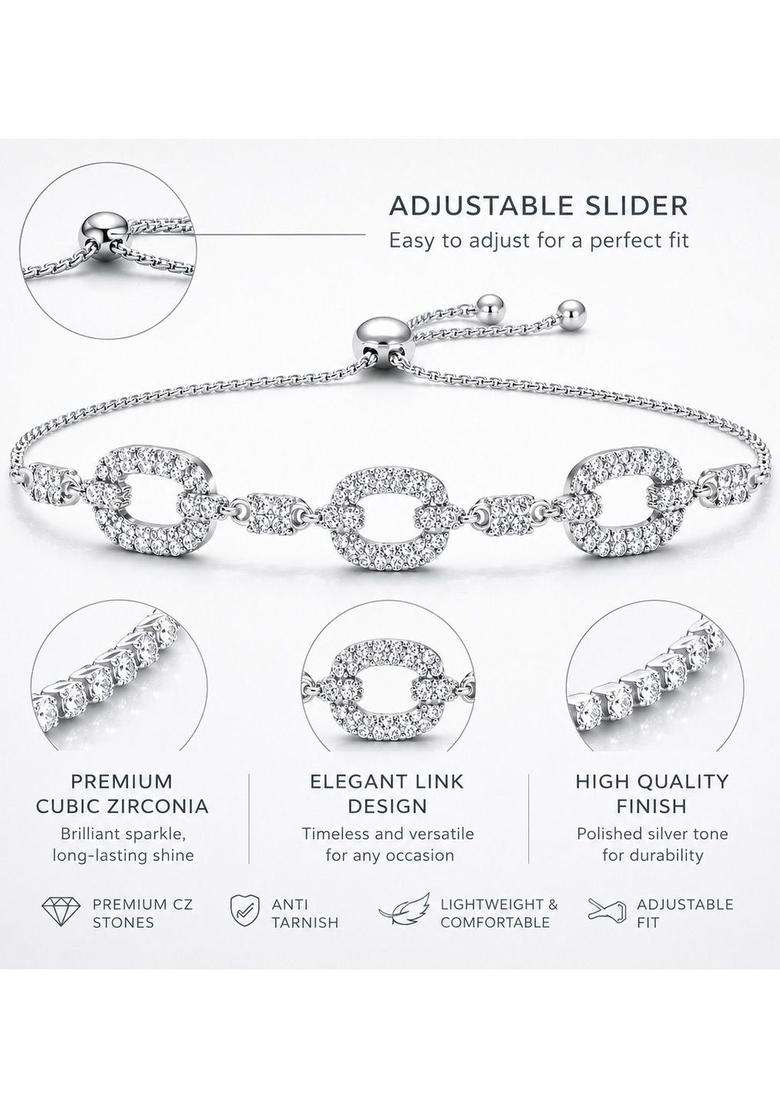 American Diamond Temple Silver-Plated Link Bracelet for Women | Stylish Party & Everyday Wear | Gift for Her - Indya