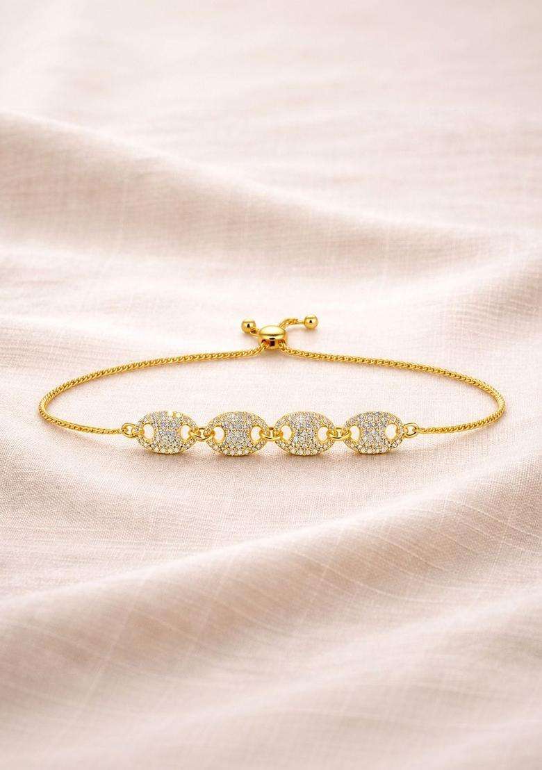 American Diamond Temple Gold-Plated Link Bracelet for Women | Stylish Party & Everyday Wear | Gift for Her - Indya