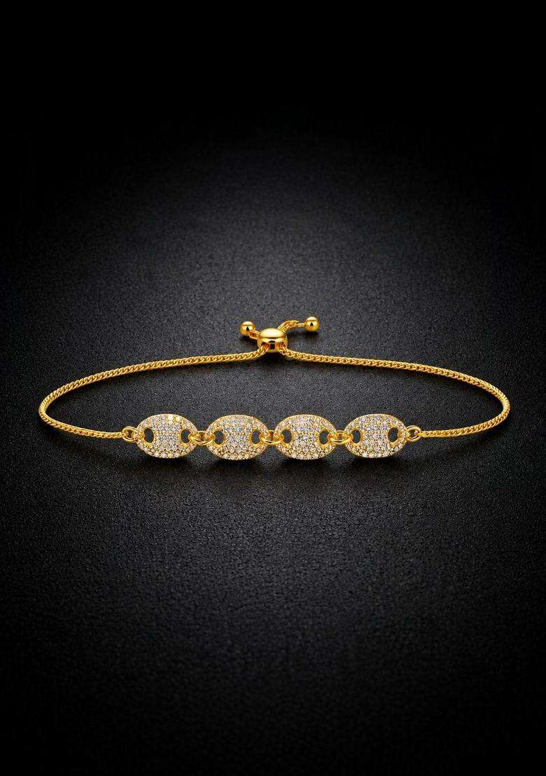 American Diamond Temple Gold-Plated Link Bracelet for Women | Stylish Party & Everyday Wear | Gift for Her - Indya