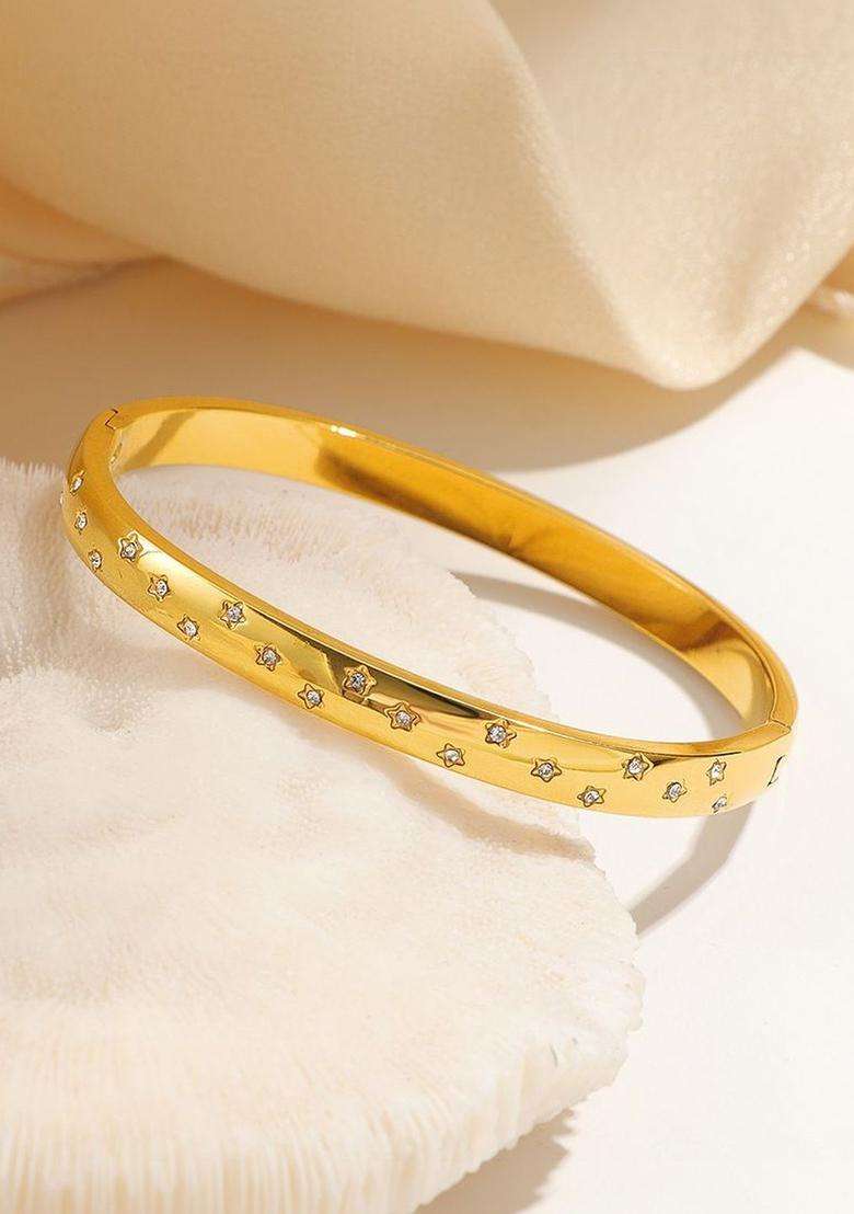 American Diamond Temple Gold-Plated Bangle-Style Bracelet for Women | Stylish Party & Everyday Wear | Gift for Her - Indya