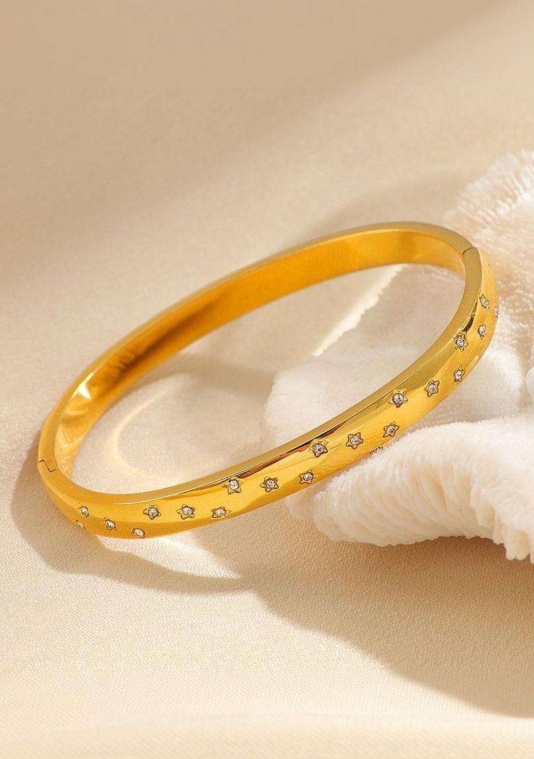 American Diamond Temple Gold-Plated Bangle-Style Bracelet for Women | Stylish Party & Everyday Wear | Gift for Her - Indya