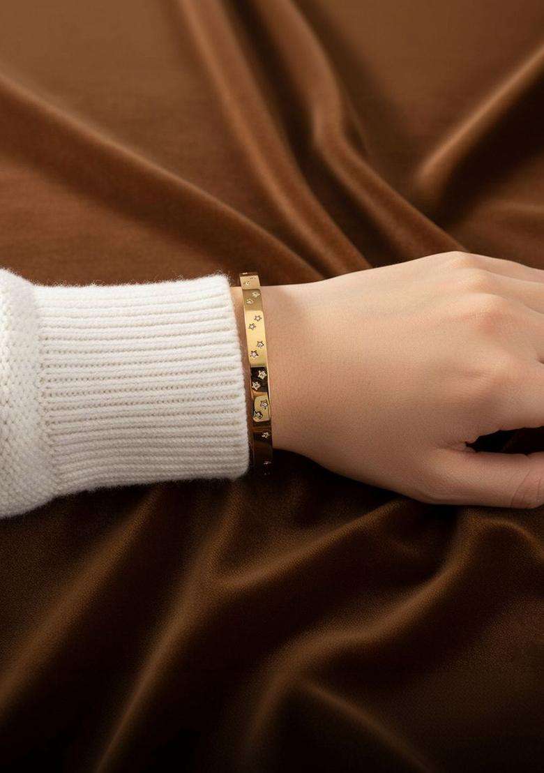 American Diamond Temple Gold-Plated Bangle-Style Bracelet for Women | Stylish Party & Everyday Wear | Gift for Her - Indya