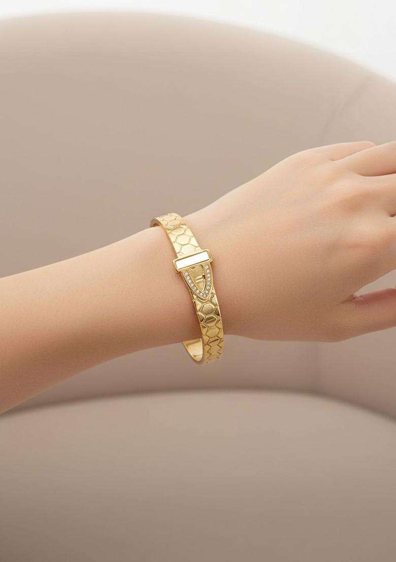 American Diamond Temple Gold-Plated Kada Bracelet for Women | Stylish Party & Everyday Wear | Gift for Her - Indya