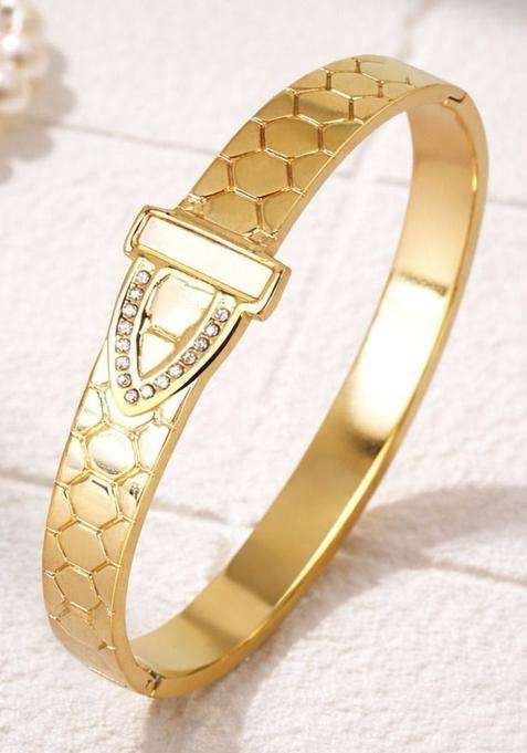 American Diamond Temple Gold-Plated Kada Bracelet for Women | Stylish Party & Everyday Wear | Gift for Her