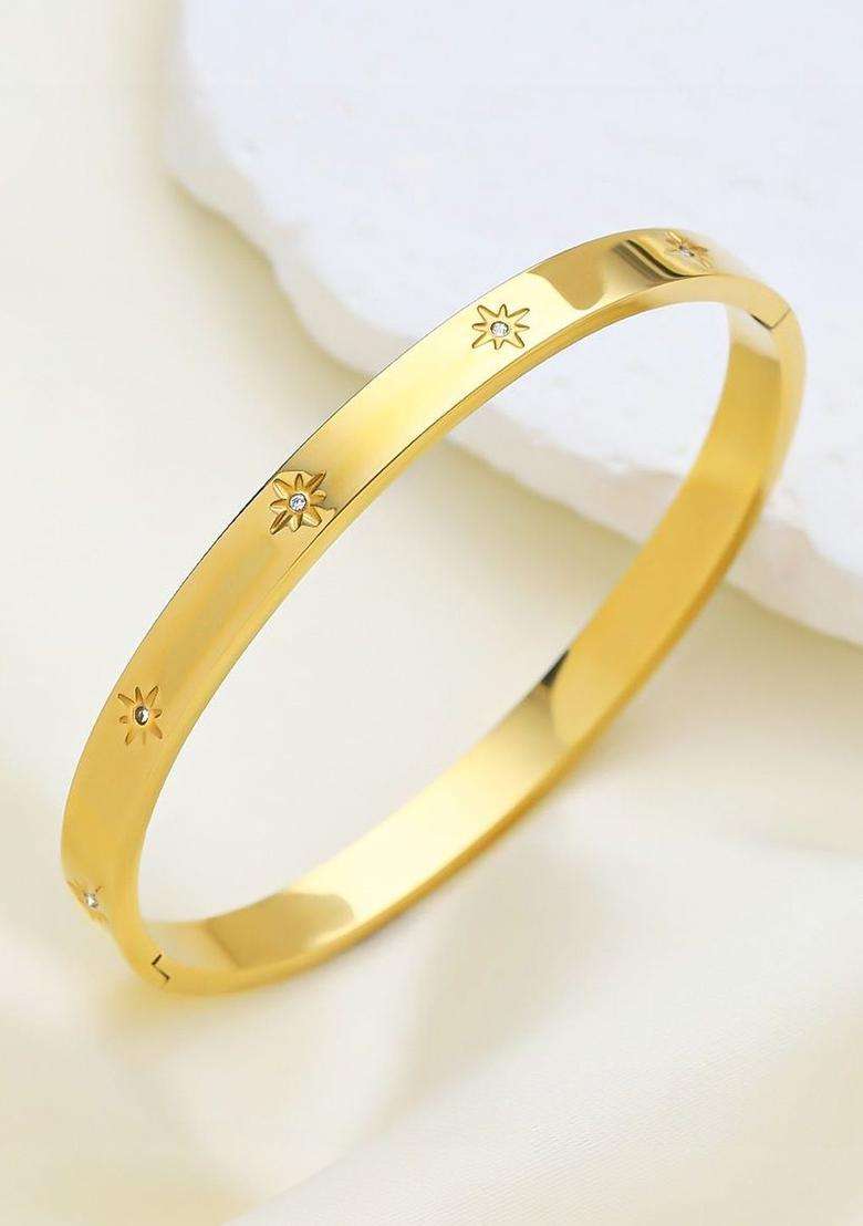 American Diamond Temple Gold-Plated Bangle-Style Bracelet for Women | Stylish Party & Everyday Wear | Gift for Her - Indya