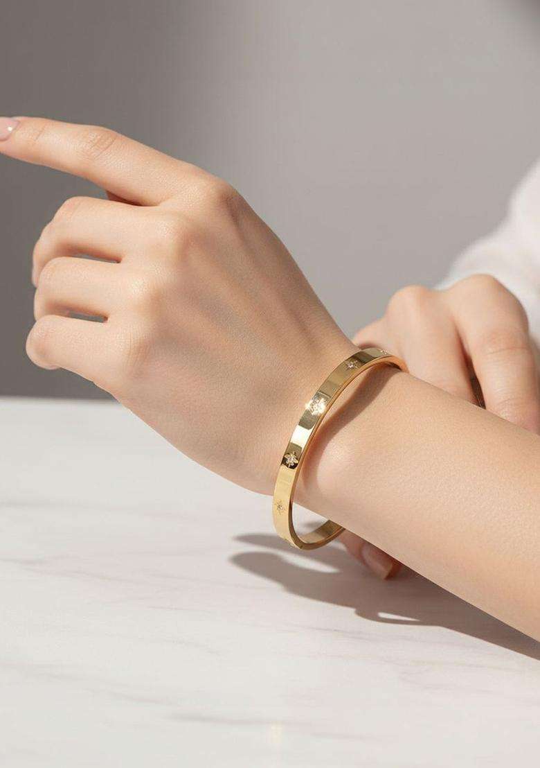 American Diamond Temple Gold-Plated Bangle-Style Bracelet for Women | Stylish Party & Everyday Wear | Gift for Her - Indya
