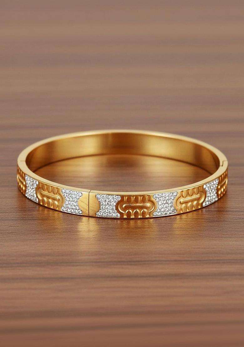 American Diamond Temple Gold-Plated Bangle-Style Bracelet for Women | Stylish Party & Everyday Wear | Gift for Her - Indya