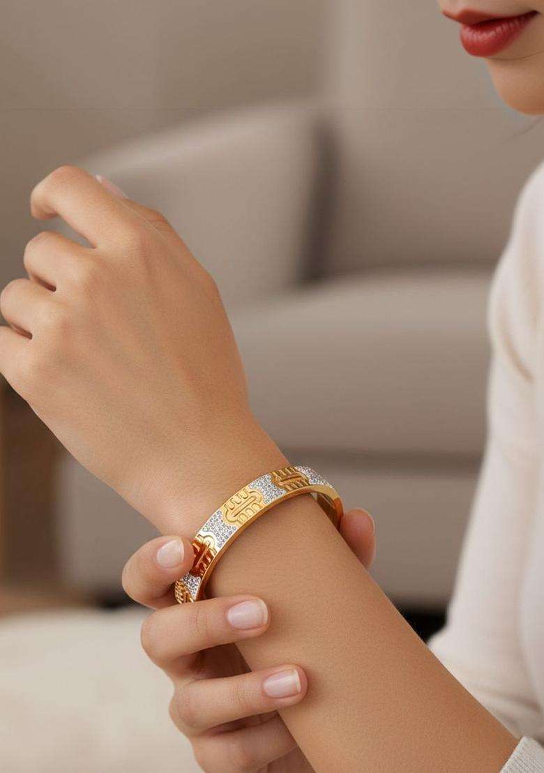 American Diamond Temple Gold-Plated Bangle-Style Bracelet for Women | Stylish Party & Everyday Wear | Gift for Her - Indya