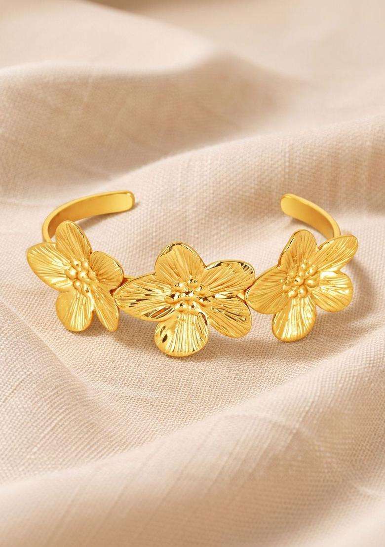 American Diamond Temple Gold-Plated Cuff Bracelet for Women | Stylish Party & Everyday Wear | Gift for Her - Indya