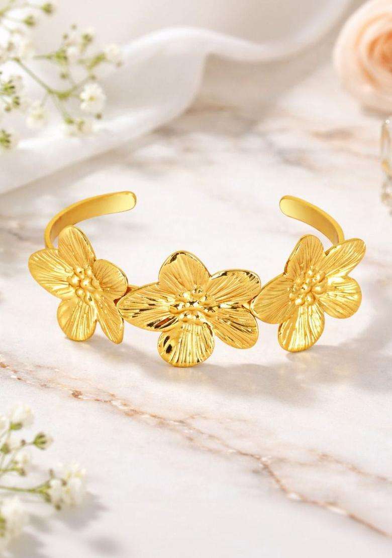 American Diamond Temple Gold-Plated Cuff Bracelet for Women | Stylish Party & Everyday Wear | Gift for Her - Indya