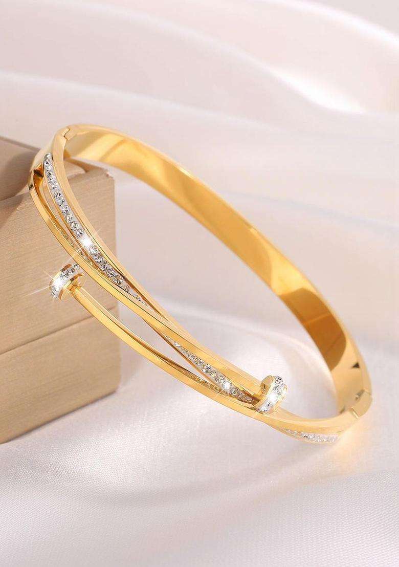 American Diamond Temple Gold-Plated Cuff Bracelet for Women | Stylish Party & Everyday Wear | Gift for Her - Indya