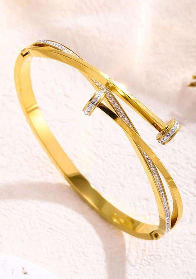American Diamond Temple Gold-Plated Cuff Bracelet for Women | Stylish Party & Everyday Wear | Gift for Her - Indya