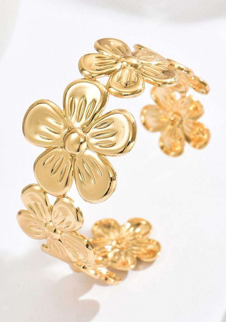 American Diamond Temple Gold-Plated Cuff Bracelet for Women | Stylish Party & Everyday Wear | Gift for Her - Indya