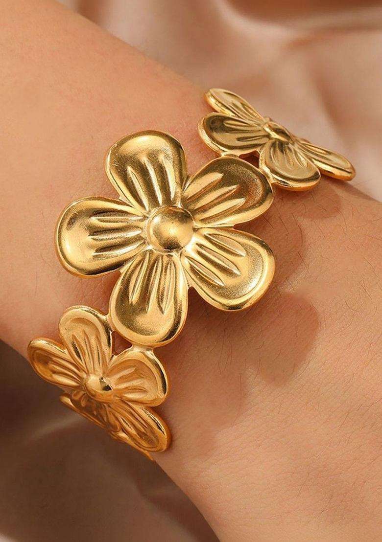 American Diamond Temple Gold-Plated Cuff Bracelet for Women | Stylish Party & Everyday Wear | Gift for Her - Indya
