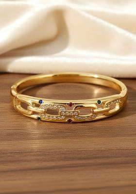 American Diamond Temple Gold-Plated Bangle-Style Bracelet for Women | Stylish Party & Everyday Wear | Gift for Her