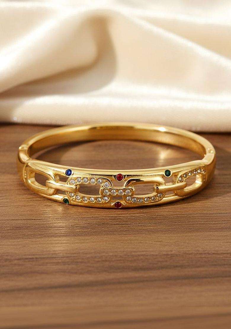 American Diamond Temple Gold-Plated Bangle-Style Bracelet for Women | Stylish Party & Everyday Wear | Gift for Her - Indya