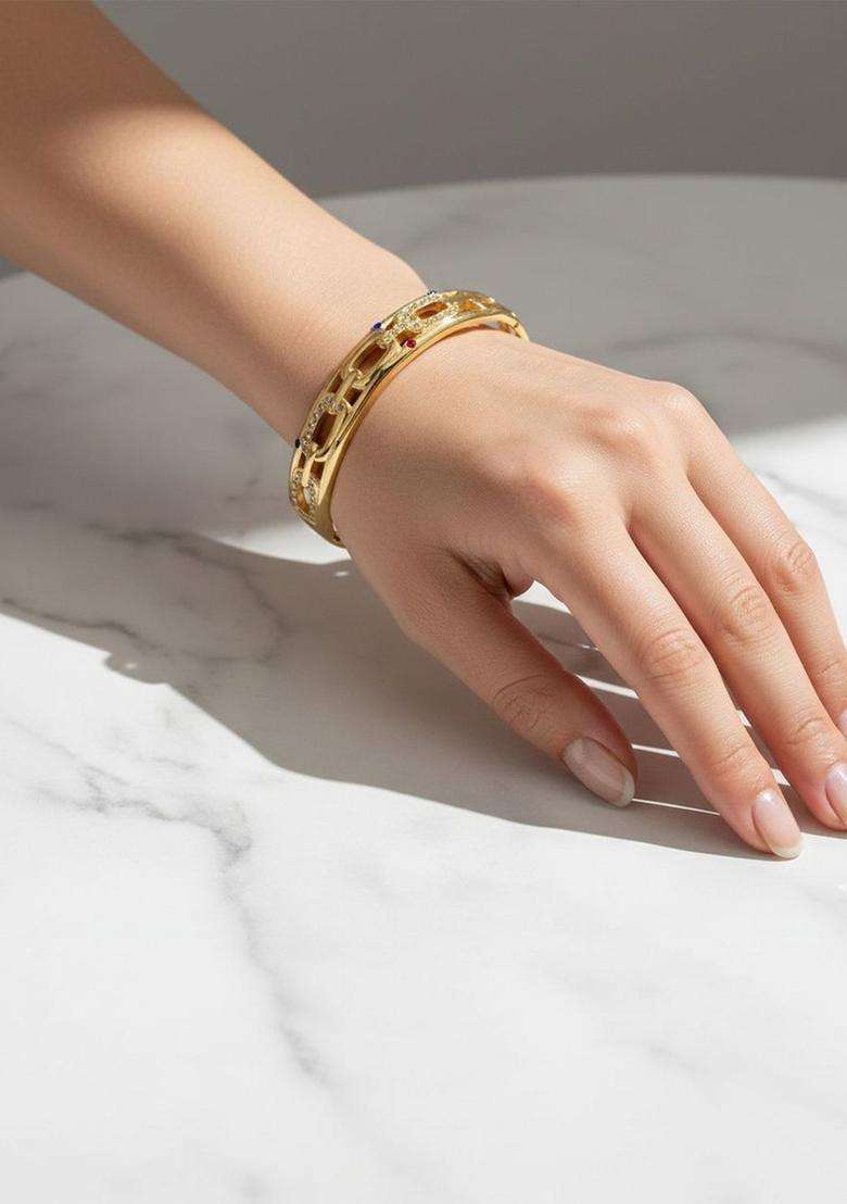 American Diamond Temple Gold-Plated Bangle-Style Bracelet for Women | Stylish Party & Everyday Wear | Gift for Her - Indya