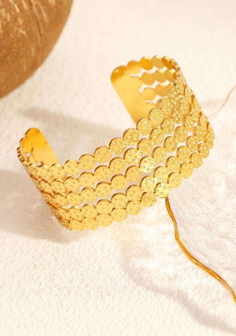 American Diamond Temple Gold-Plated Cuff Bracelet for Women | Stylish Party & Everyday Wear | Gift for Her - Indya