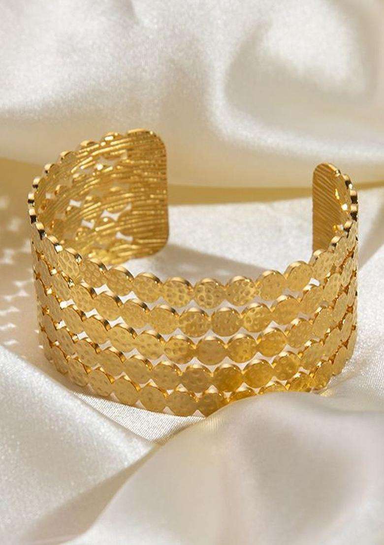 American Diamond Temple Gold-Plated Cuff Bracelet for Women | Stylish Party & Everyday Wear | Gift for Her - Indya