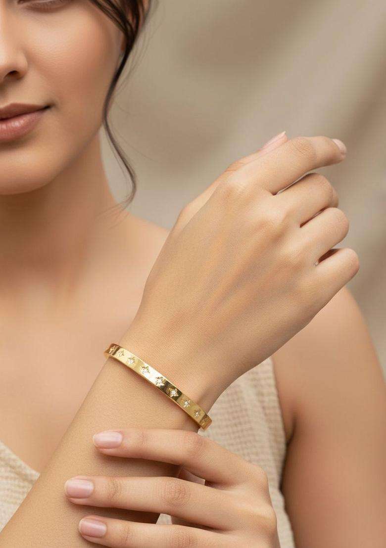 American Diamond Temple Gold-Plated Bangle-Style Bracelet for Women | Stylish Party & Everyday Wear | Gift for Her - Indya