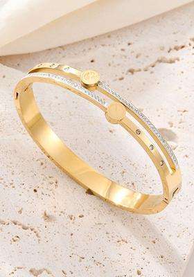 American Diamond Temple Gold-Plated Cuff Bracelet for Women | Stylish Party & Everyday Wear | Gift for Her