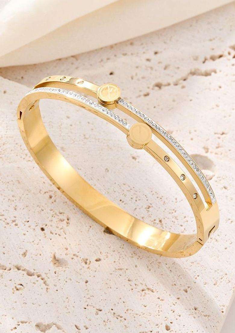 American Diamond Temple Gold-Plated Cuff Bracelet for Women | Stylish Party & Everyday Wear | Gift for Her - Indya