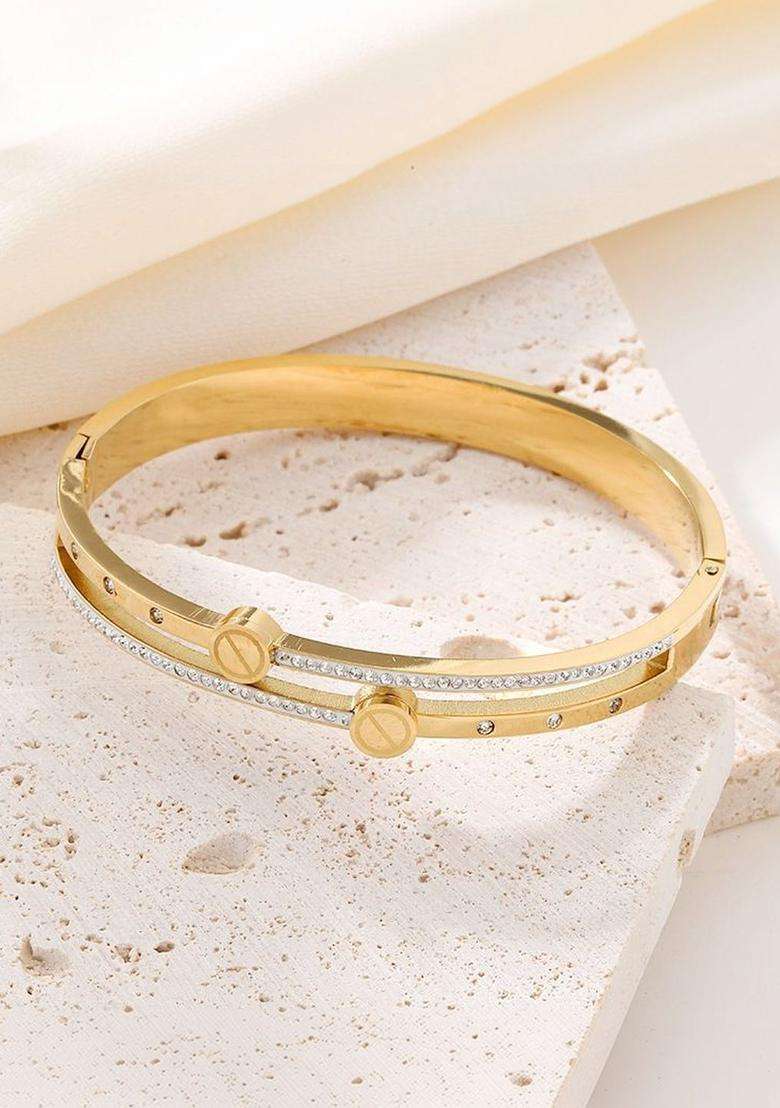 American Diamond Temple Gold-Plated Cuff Bracelet for Women | Stylish Party & Everyday Wear | Gift for Her - Indya