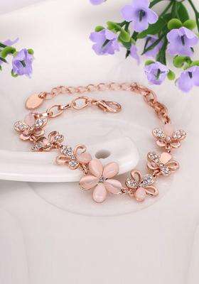 American Diamond Temple Rose Gold-Plated Link Bracelet for Women | Stylish Party & Everyday Wear | Gift for Her