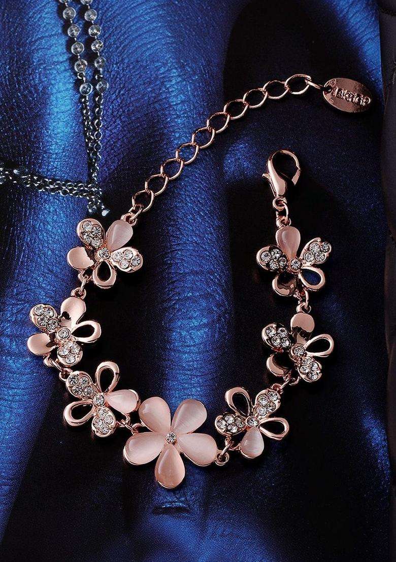 American Diamond Temple Rose Gold-Plated Link Bracelet for Women | Stylish Party & Everyday Wear | Gift for Her - Indya