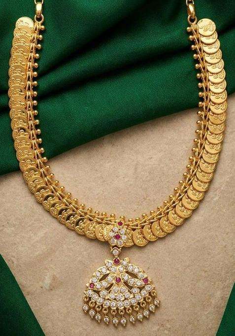 Gold-Plated Temple American Diamond Pendant and Earrings for Women | Traditional Temple Jewellery for Wedding & Festive Wear | Gift for Her